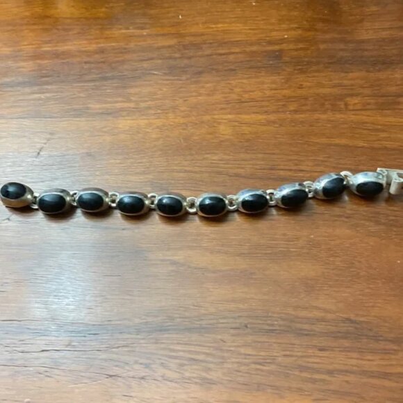 Vintage TAXCO Black Onyx & Sterling Link Bracelet - Picture 8 of 10